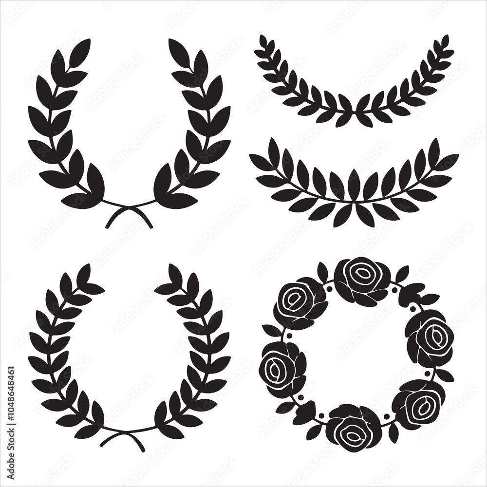 set of vector Wreaths silhouette, christmas set of vector Wreaths silhouette, christmas