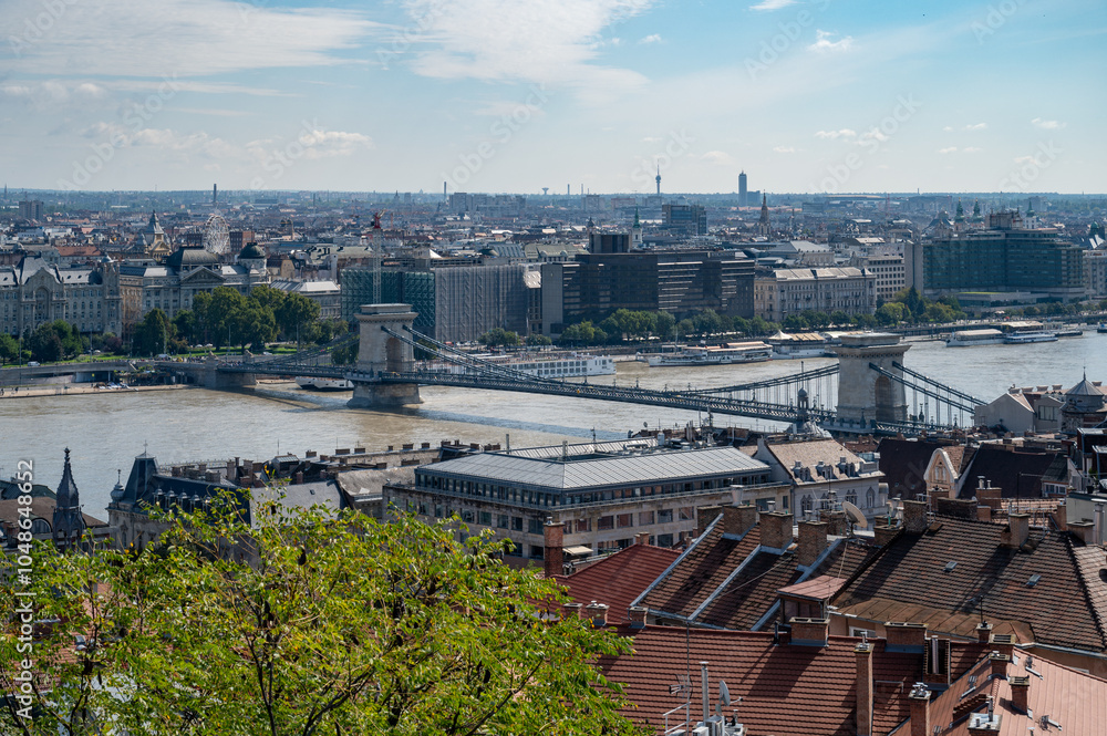 Budapest downtown - drone aerial video of the Hungarian capital. Buda and Danube river at sunrise. Aerial drone view of the Budapest city. Drone view of the capitol city Budapest.
