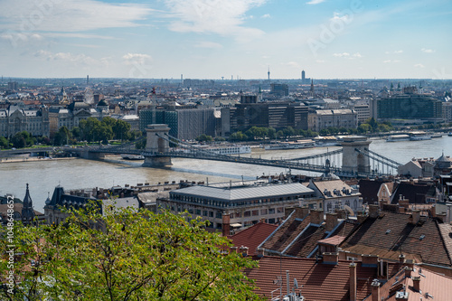 Obraz na płótnie Budapest downtown - drone aerial video of the Hungarian capital. Buda and Danube river at sunrise. Aerial drone view of the Budapest city. Drone view of the capitol city Budapest. w salonie