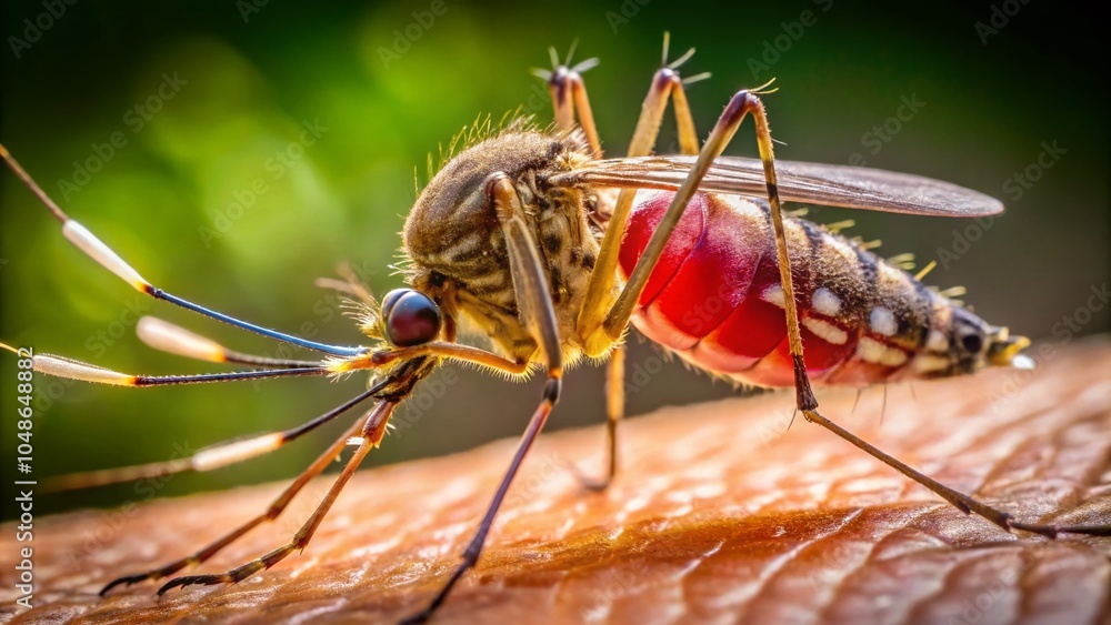 Naklejka premium Mosquitoes Injecting Blood: A Close-Up Look at Nature's Tiny Vampires in Action