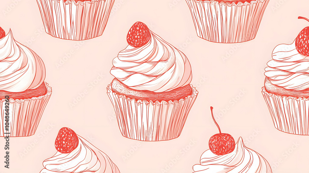 Seamless cupcake pattern featuring colorful desserts like chocolate and strawberry, perfect for a birthday or celebration theme Seamless cupcake pattern featuring colorful desserts like chocolate and strawberry, perfect for a birthday or celebration theme