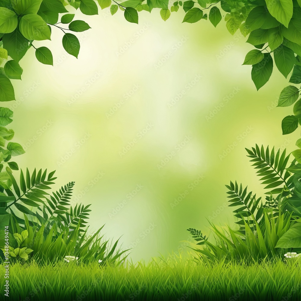 Green Leaves Frame Natural Background Grassy Green Leaves Frame Natural Background Grassy