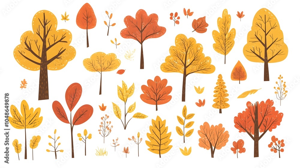 Autumn Tree Illustration Collection Fall Foliage Design Elements Autumn Tree Illustration Collection Fall Foliage Design Elements