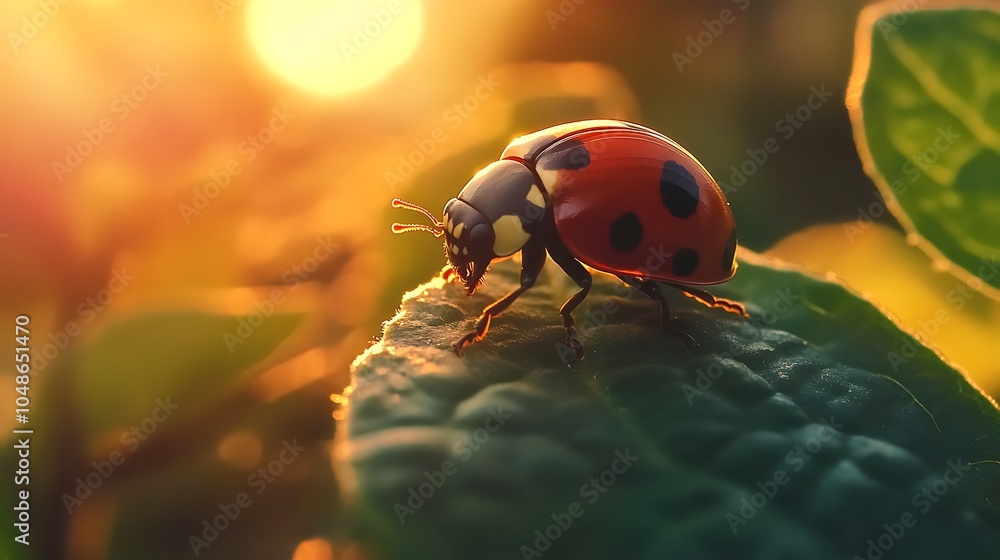 Fototapeta premium Ladybug's intricate elytra patterns displayed in captivating macro photography.