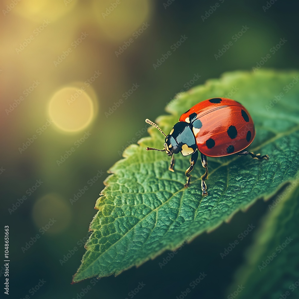 Fototapeta premium Detailed macro capture of Caucasian ladybug showcasing its vivid colors.