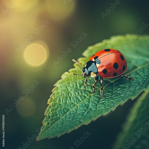 Detailed macro capture of Caucasian ladybug showcasing its vivid colors.