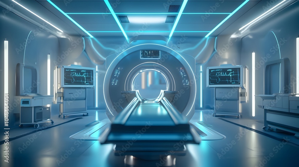 Futuristic MRI Scanner with Advanced AI Powered Diagnostic Capabilities in High Tech Medical Facility Futuristic MRI Scanner with Advanced AI Powered Diagnostic Capabilities in High Tech Medical Facility