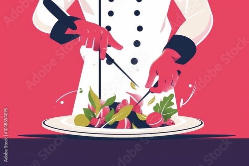 Chef artfully plating gourmet salad with precision and style photo