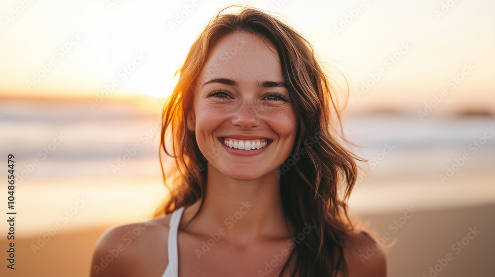 Joyful Woman Performing Yoga on a Beach at Sunrise Joyful Woman Performing Yoga on a Beach at Sunrise
