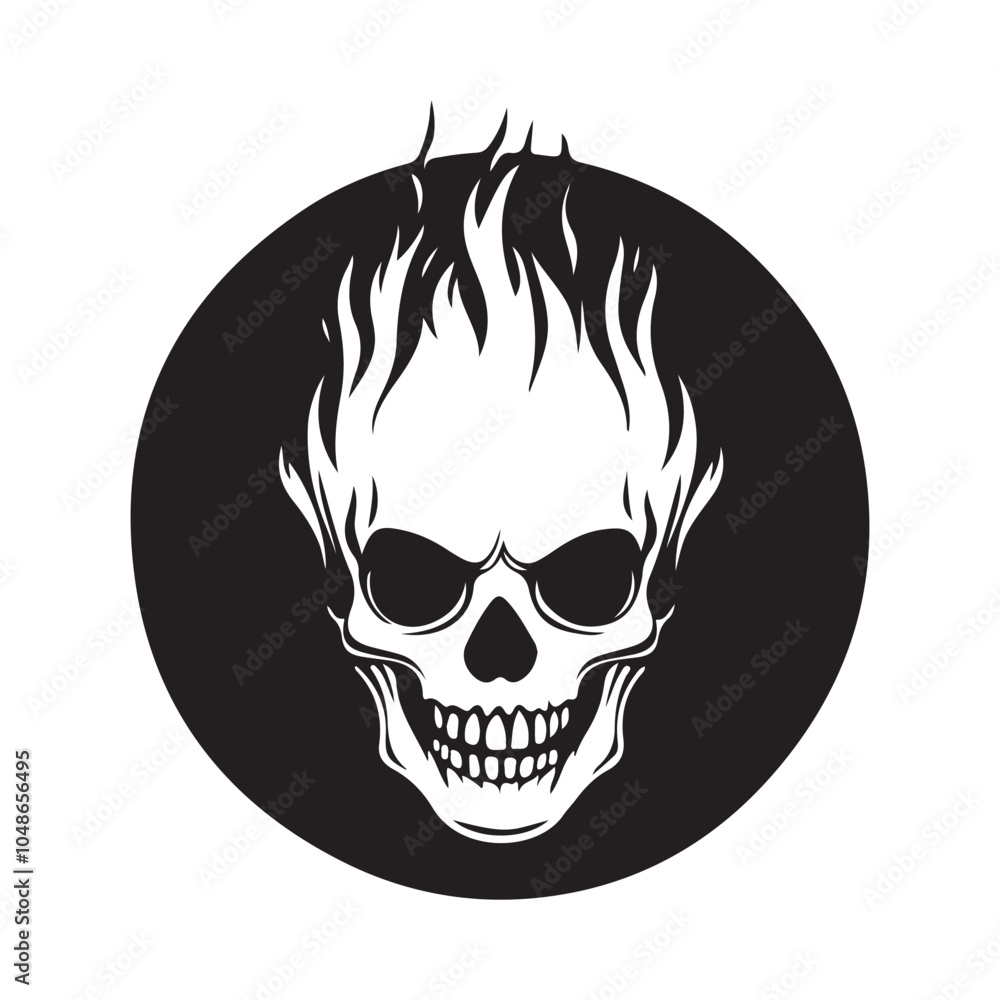 Logo Design of a Human Skull Combined with Flames in a Circular Vector Illustration Logo Design of a Human Skull Combined with Flames in a Circular Vector Illustration