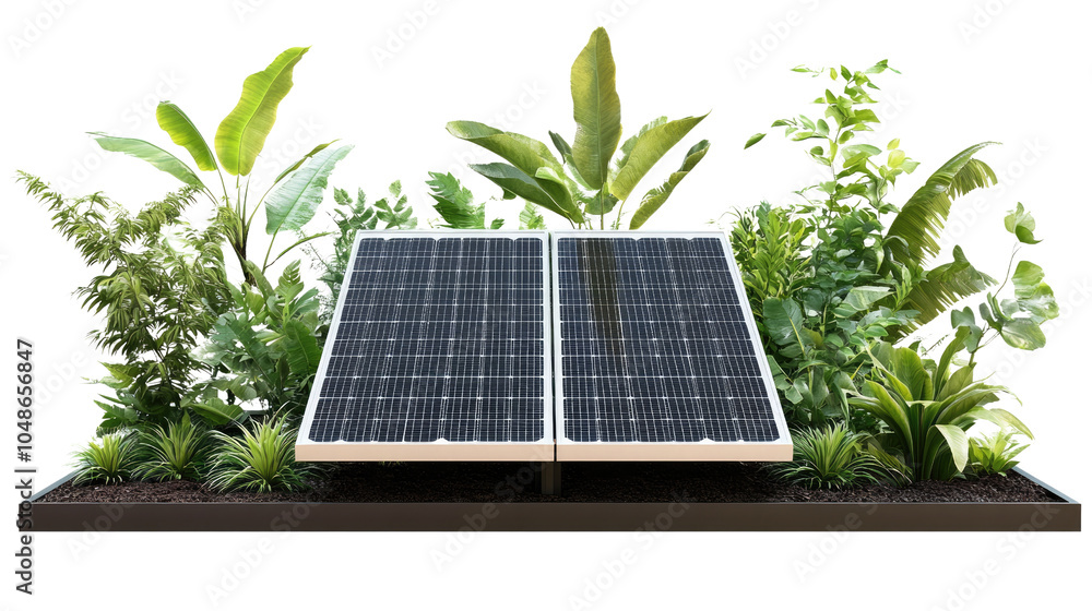 Fototapeta premium A vibrant scene of solar panels on lush green grass under a bright blue sky, showcasing renewable energy and a clean environment