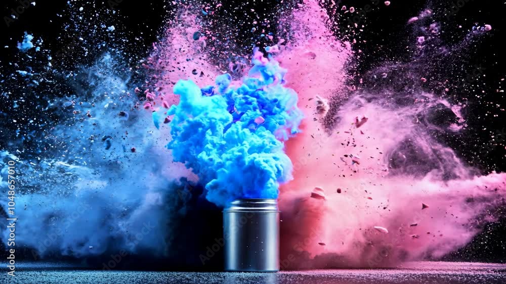 Powder Is Coming A blue and pink explosion of powder is in the air. The blue and pink ...
