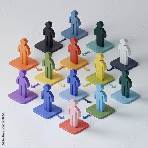 Colorful figures on squares, representing teamwork and collaboration, white isolate background.