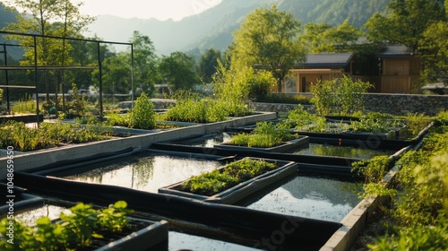 Modern aquaponics system integrating fish farming and hydroponic crop cultivation for sustainable and eco-friendly food production in controlled environment