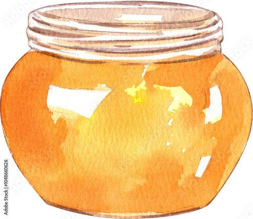 Honey in a jar, Hand Drawn Illustration Watercolor paintin photo