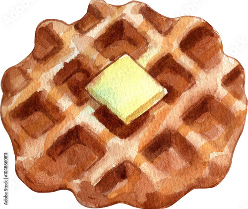 Fresh butter waffle, Hand Drawn Illustration Watercolor paintin photo