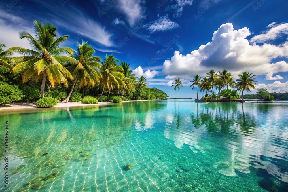 Naklejka premium tropical resort lagoon with clear water and palm trees