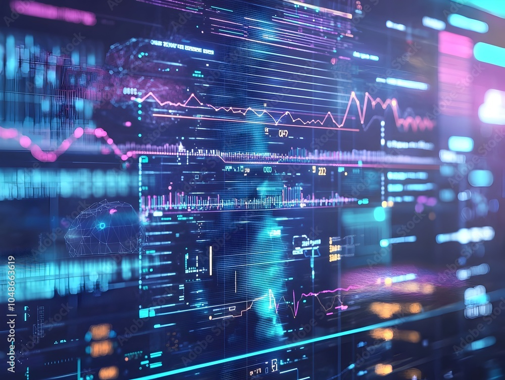 Obraz premium Futuristic Bioinformatics Platform Analyzing Genetic Datasets with Sleek Colorful Data Visualization Interface