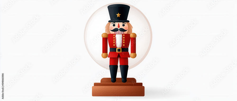 A festive nutcracker figure enclosed in a glass dome, representing traditional holiday decor and charm.