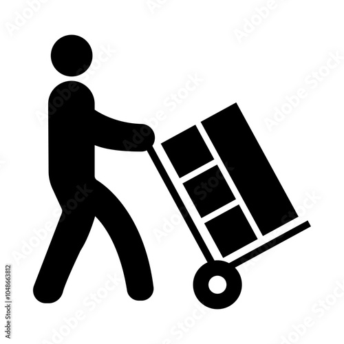 stick figure stickman icon, human silhouette pushing the trolley.