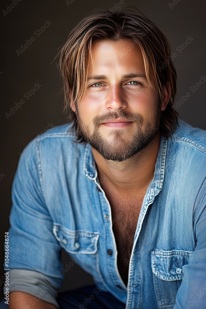 Captivating Studio Portrait of a Handsome Man With Long Hair and a Charming Smile Captivating Studio Portrait of a Handsome Man With Long Hair and a Charming Smile