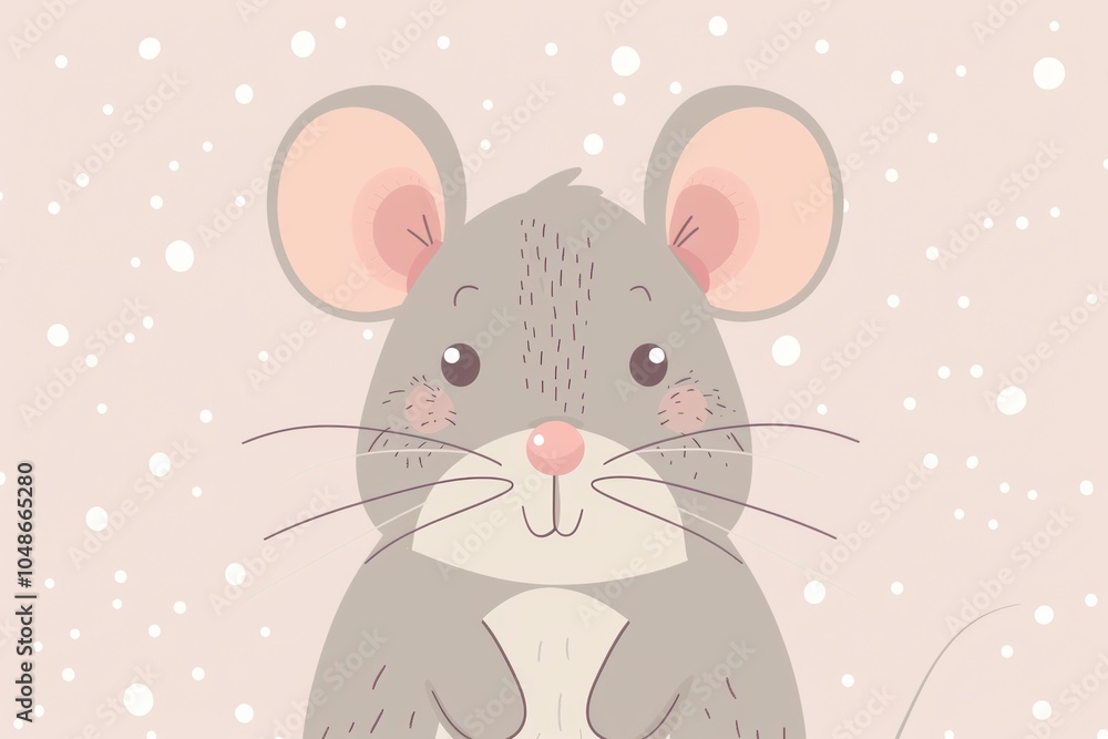 Cute mouse illustration with snow background - whimsical cartoon art Cute mouse illustration with snow background - whimsical cartoon art