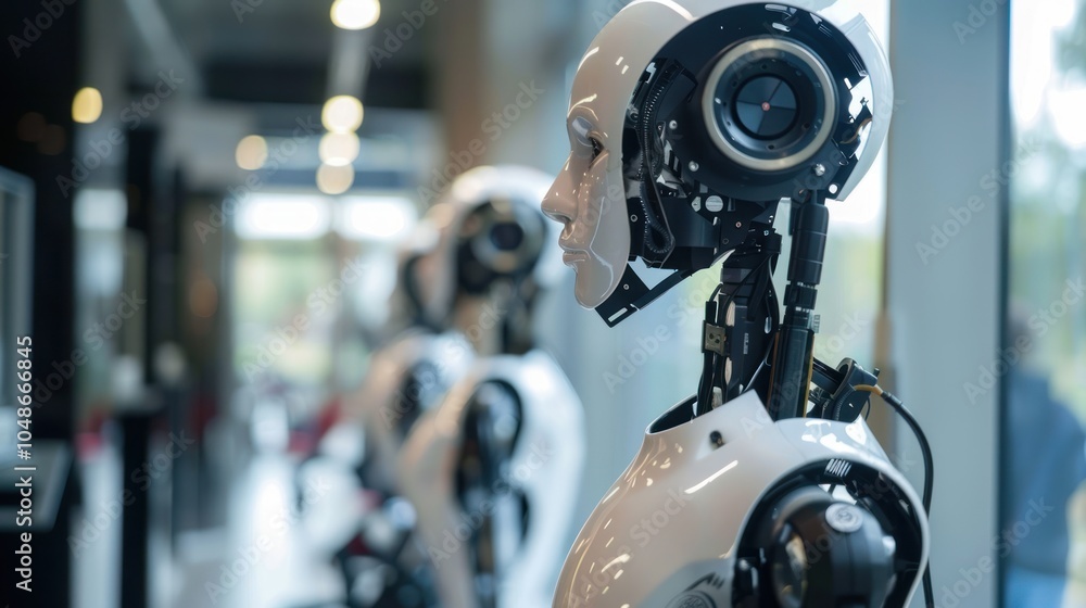 A White Humanoid Robot With Its Head Partially Open Revealing Its Internal Mechanisms A White Humanoid Robot With Its Head Partially Open Revealing Its Internal Mechanisms