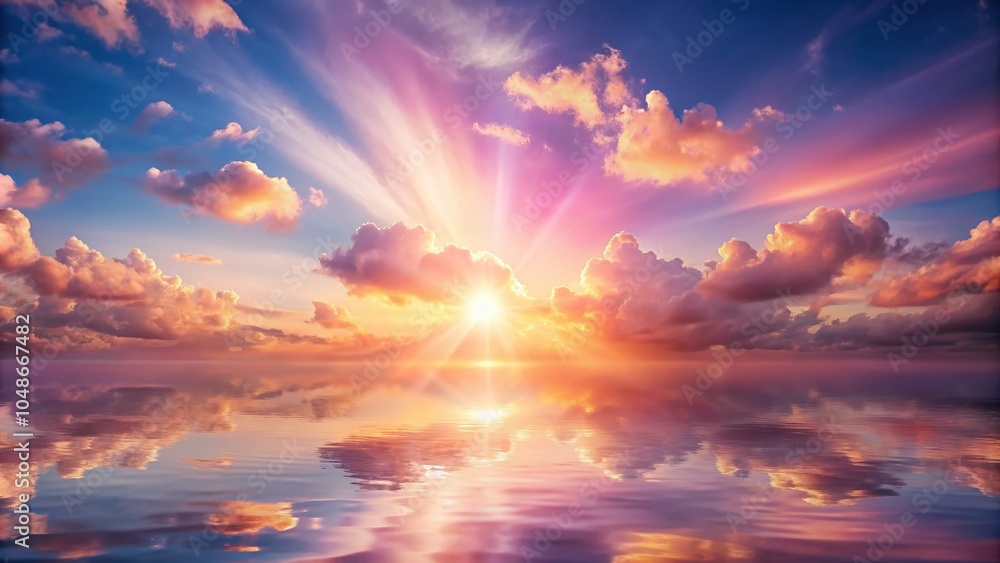 Obraz premium Serene Sunshine Through Pink Clouds - Tranquil Landscape for Hope and Love Themes