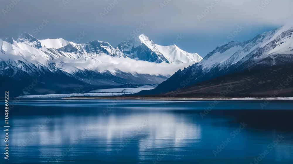 Majestic Tibetan Landscape with Snow-Capped Peaks and Tranquil Lake Manasarawag, Immersive Panoramic View Majestic Tibetan Landscape with Snow-Capped Peaks and Tranquil Lake Manasarawag, Immersive Panoramic View
