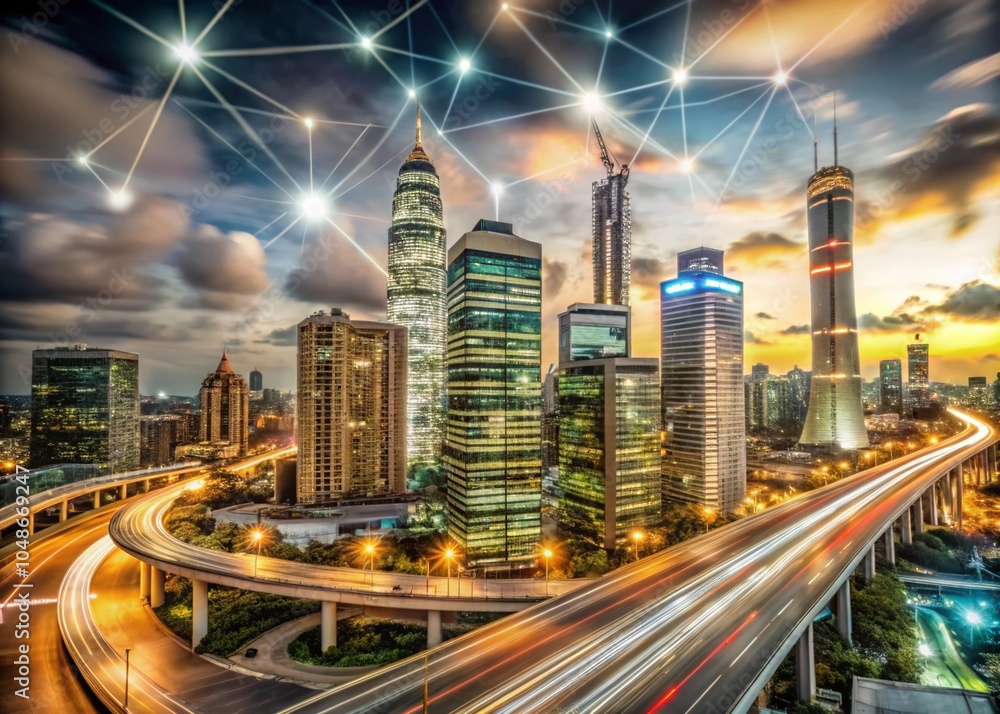 Fototapeta premium Smart City and Cloud Computing Network: A High Dynamic Range Vision of Urban Innovation and Connectivity