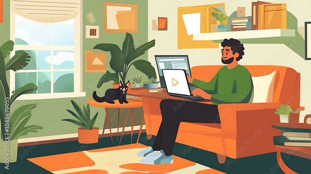Fototapeta premium Professional attending an online training session in a cozy home office