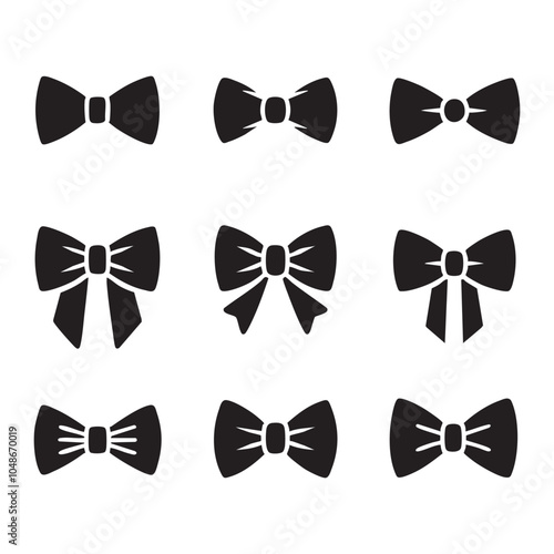Set of bow tie silhouette on white background