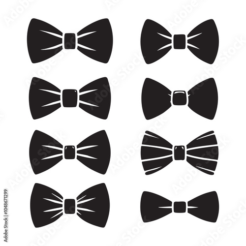 Set of bow tie silhouette on white background