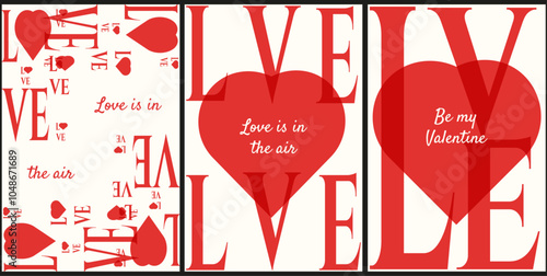 Set total red Valentine's Day postcard cover template design with elegant callygraphy text. Collection 14 february greeting card with love text. Vector illustration for social media web holiday mail. 