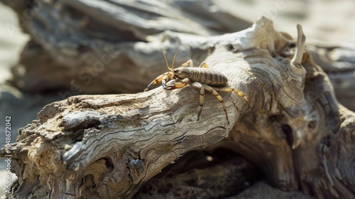 A Whip Scorpion Perched on Driftwood photo