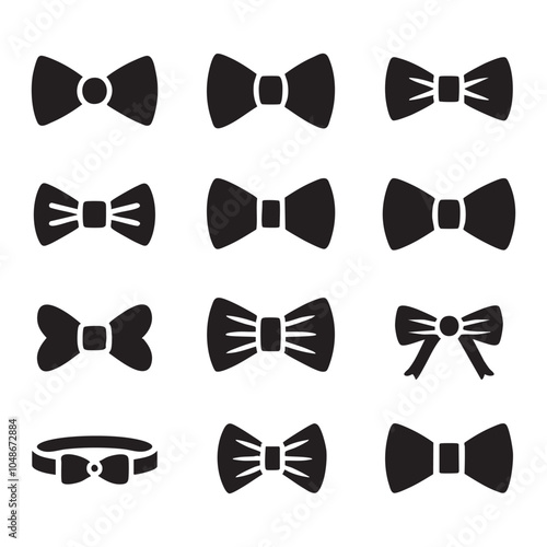 Set of bow tie silhouette on white background