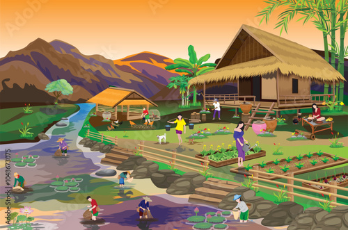 lifestyle of people at countryside vector design