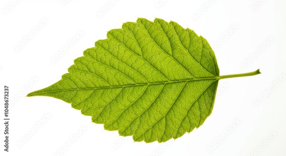 Fototapeta premium Green Leaf with Veins on White Background
