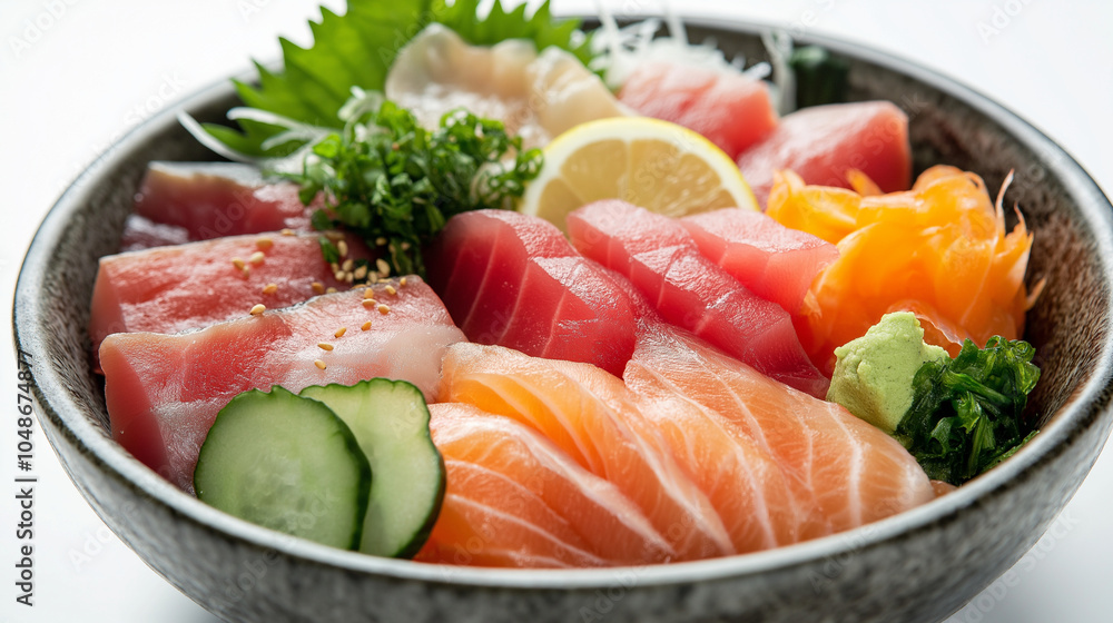 Isolated tuna sashimi on white background raw fish. Generative AI. Isolated tuna sashimi on white background raw fish. Generative AI.
