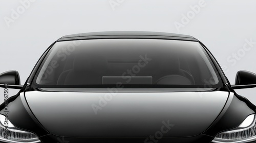 Front windshield of a black car clean and clear close up outdoors, offering a broad canvas for mockup