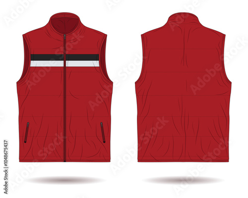 Red puffer vest mockup front and back view