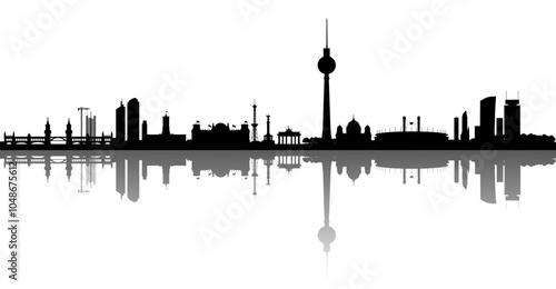 Vektor Silhouetten Skyline Berlin - Hauptstadt Deutschland - Europa - Stadt Spiegelung und weißer Hintergrund
