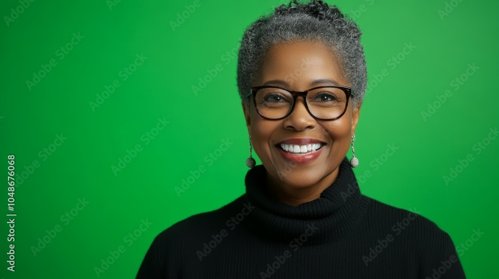 Fototapeta premium A counselor offers reassurance with a warm smile against a green background.