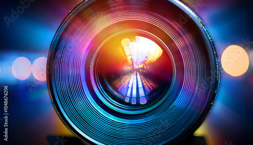 Colorful light glows through lens, creating an abstract effect with flashes of optic spotli_1(133) photo