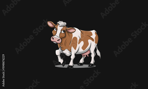 Cartoon Brown and White Dairy Cow with Cute Expression