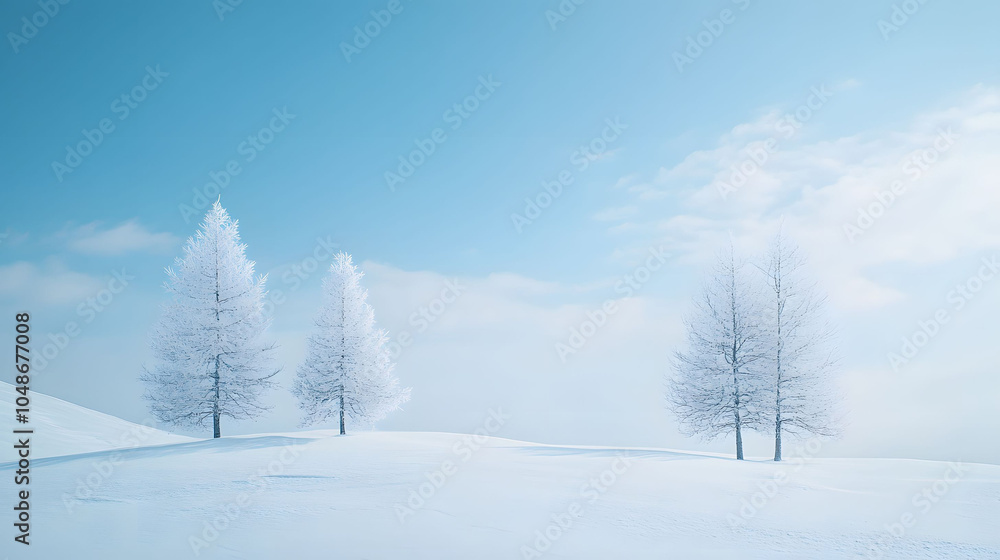 custom made wallpaper toronto digitalA snowy winter landscape featuring a decorated Christmas tree among fir trees, with a clear blue sky and frost-covered ground