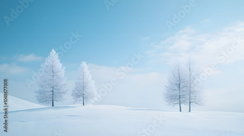 Wallpaper Mural A snowy winter landscape featuring a decorated Christmas tree among fir trees, with a clear blue sky and frost-covered ground Torontodigital.ca