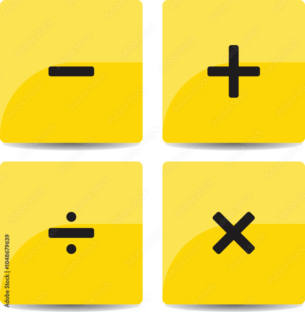Obraz premium Set of Plus, minus, add and subtrack icon yellow background