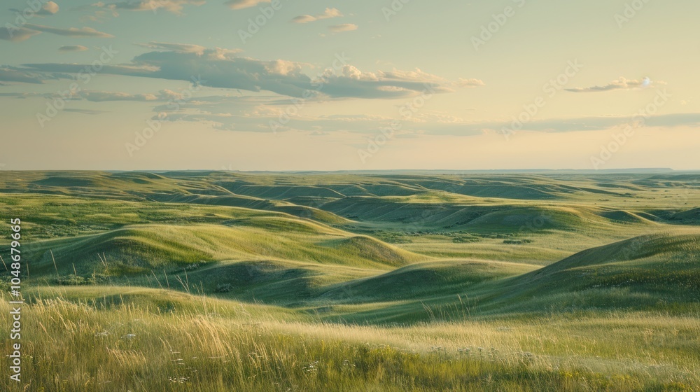 Fototapeta premium Rolling Green Hills Under a Clear Sky