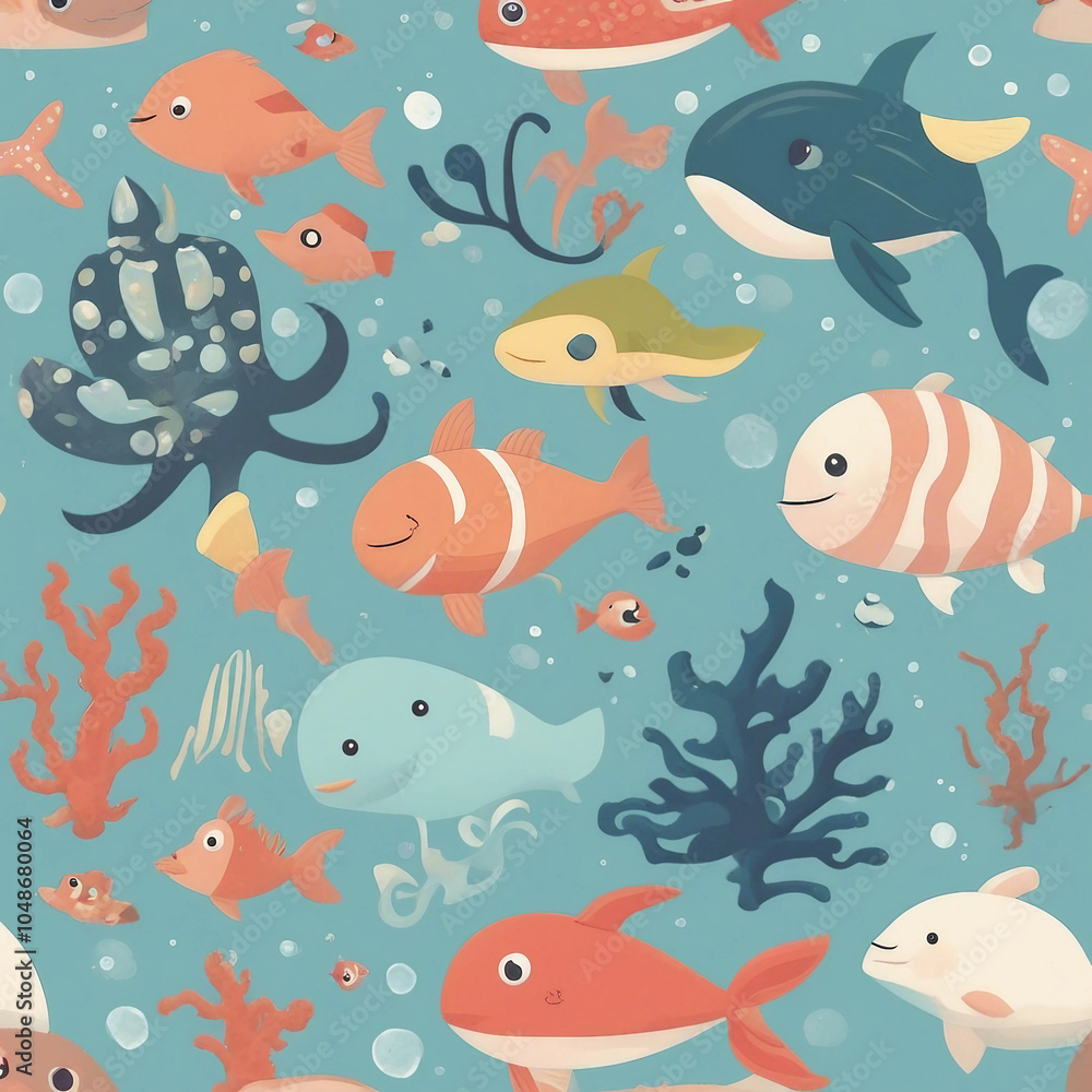 cute sea animal illustration background cute sea animal illustration background